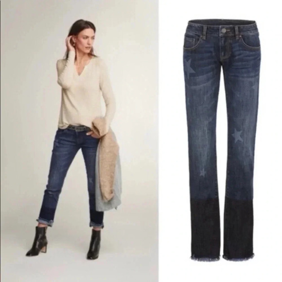 Cabi Jeans Denim Slim Boyfriend Celebrity Wash Stars Raw Hem Stretch Womens 8 - Picture 1 of 10